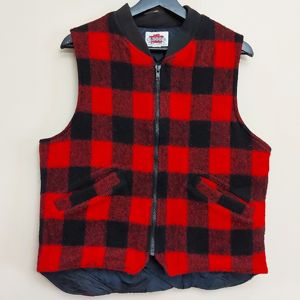 Caboose Buffalo Check Wool quilted lining vest S8ze Medium